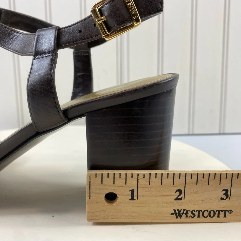 Ralph Lauren Elegant Dark Brown Woven 3”‎ Heel Sandals Sz 10